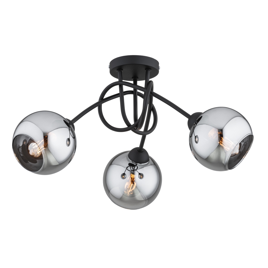 Brilagi - Pinta-asennettava kattokruunu DIOR 3xE27/60W/230V musta/savunharmaa