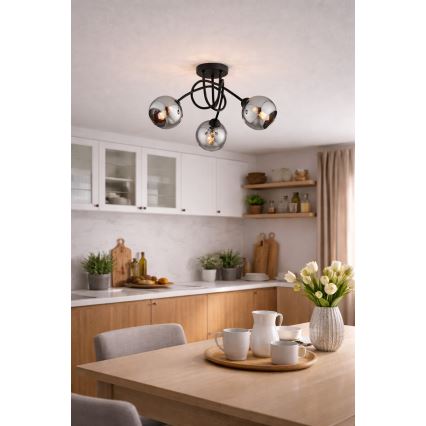 Brilagi - Pinta-asennettava kattokruunu DIOR 3xE27/60W/230V musta/savunharmaa