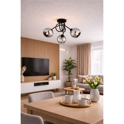 Brilagi - Pinta-asennettava kattokruunu DIOR 3xE27/60W/230V musta/savunharmaa