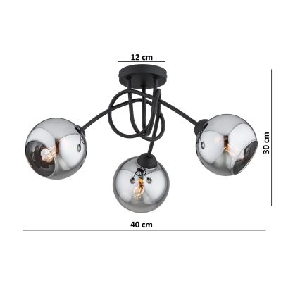 Brilagi - Pinta-asennettava kattokruunu DIOR 3xE27/60W/230V musta/savunharmaa