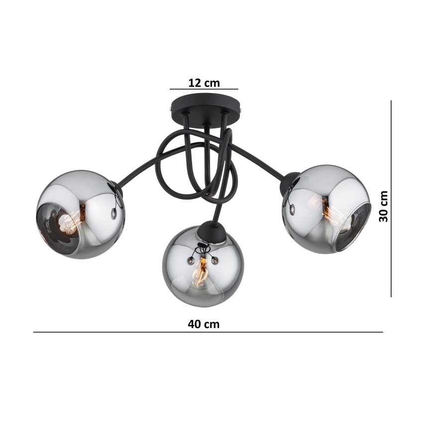 Brilagi - Pinta-asennettava kattokruunu DIOR 3xE27/60W/230V musta/savunharmaa