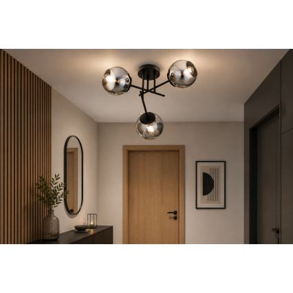 BRILAGI - Pinta-asennettava kattokruunu DIOR 3xE27/60W/230V musta/savunharmaa