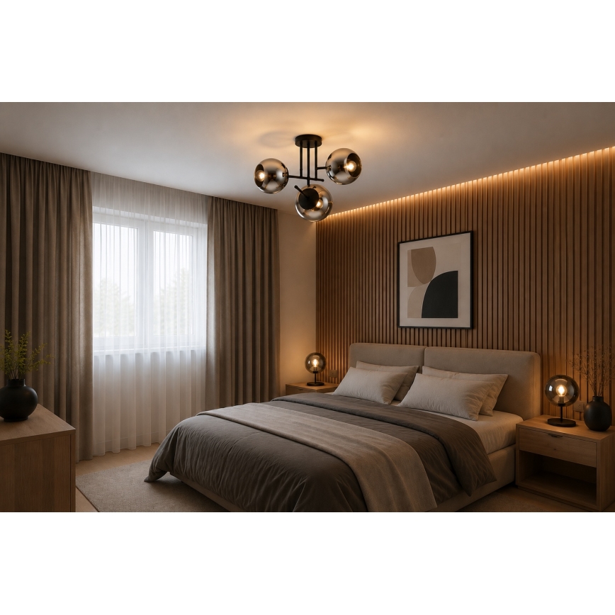 BRILAGI - Pinta-asennettava kattokruunu DIOR 3xE27/60W/230V musta/savunharmaa