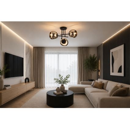 BRILAGI - Pinta-asennettava kattokruunu DIOR 3xE27/60W/230V musta/savunharmaa