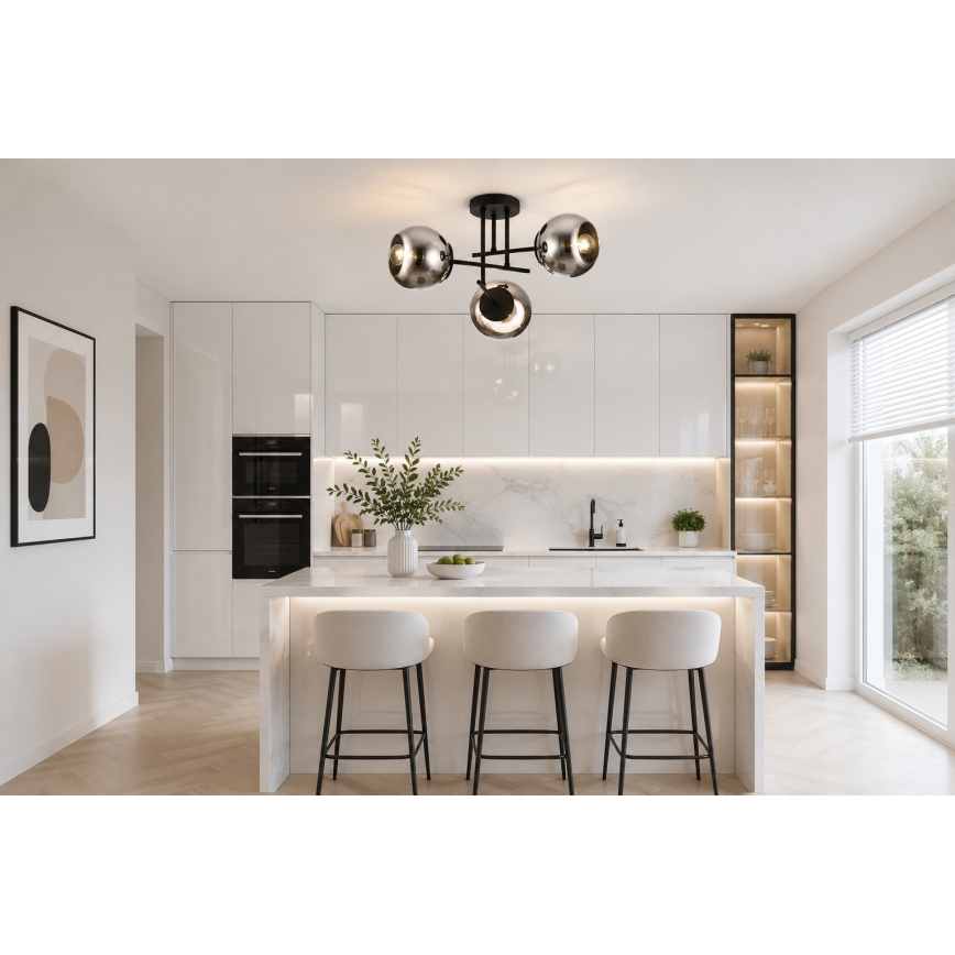 BRILAGI - Pinta-asennettava kattokruunu DIOR 3xE27/60W/230V musta/savunharmaa