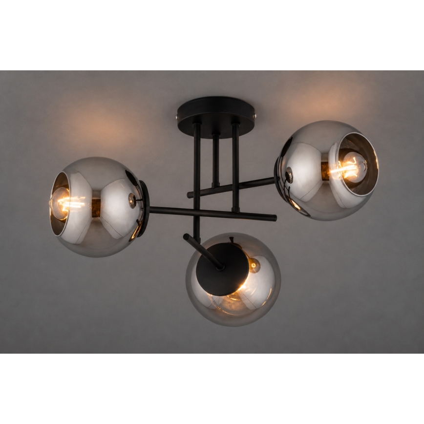 BRILAGI - Pinta-asennettava kattokruunu DIOR 3xE27/60W/230V musta/savunharmaa