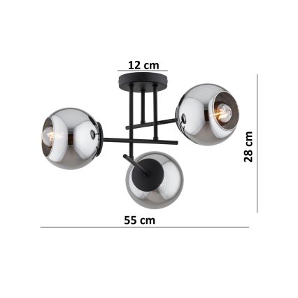 BRILAGI - Pinta-asennettava kattokruunu DIOR 3xE27/60W/230V musta/savunharmaa