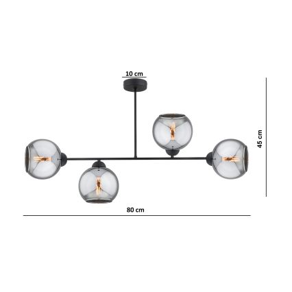 Brilagi - Pinta-asennettava kattokruunu DIOR 4xE27/60W/230V musta/savunharmaa