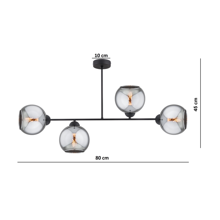 Brilagi - Pinta-asennettava kattokruunu DIOR 4xE27/60W/230V musta/savunharmaa