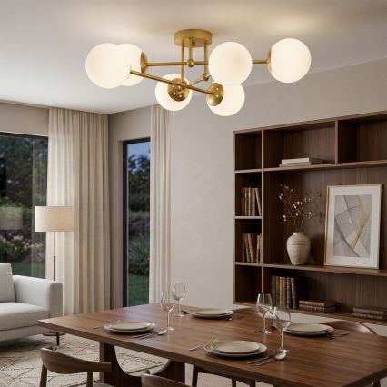 Brilagi - Pinta-asennettava kattokruunu MALIVA 6xE14/15W/230V kulta/valkoinen