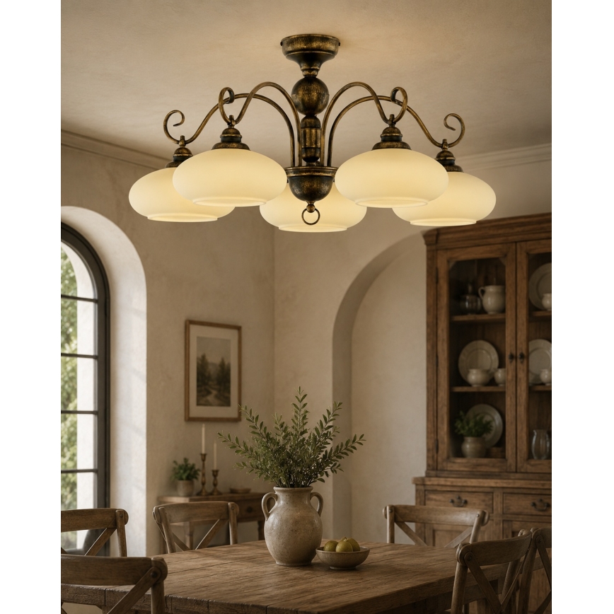 BRILAGI - Pinta-asennettava kattokruunu MOLLERO 5xE27/15W/230V halkaisija 84 cm pronssi/patina