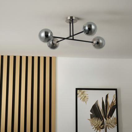 Brilagi - Pinta-asennettava kattovalaisin MALIVA 4xE14/15W/230V mattakromi/savunvärinen