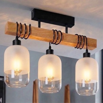 BRILAGI - Pinta-asennettava kattovalaisin WOOD GLASS 3xE27/60W/230V mänty/musta/valkoinen