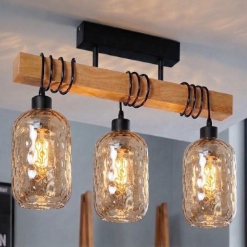 BRILAGI - Pinta-asennettu kattovalaisin WOOD GLASS 3xE27/60W/230V mänty/musta/savunruskea