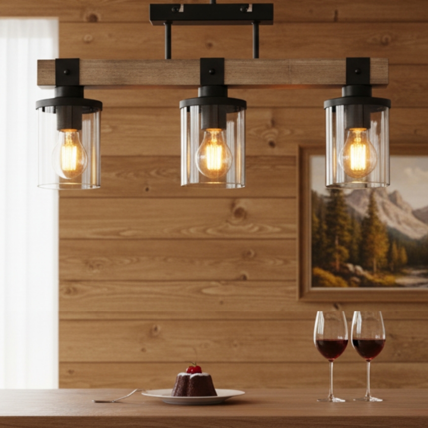 Brilagi - Pinta-asenteinen kattovalaisin VISTA 3xE27/60W/230V tammi