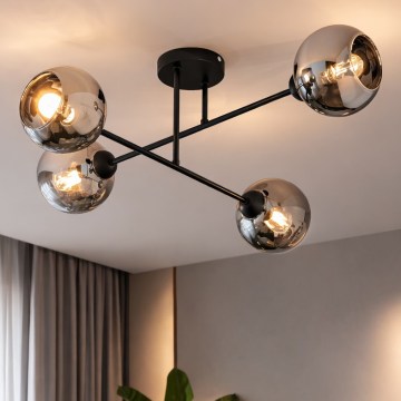 Brilagi - Pintakiinnitteinen kattokruunu DIOR 4xE27/60W/230V musta/savunharmaa