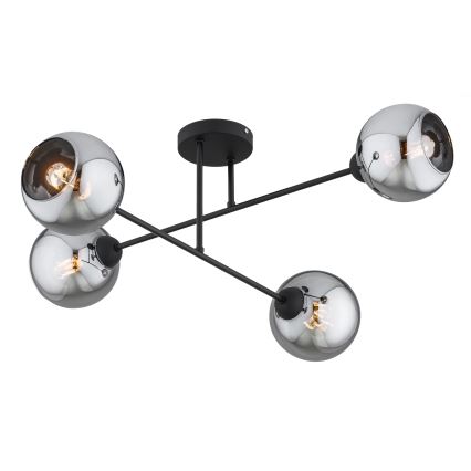 Brilagi - Pintakiinnitteinen kattokruunu DIOR 4xE27/60W/230V musta/savunharmaa