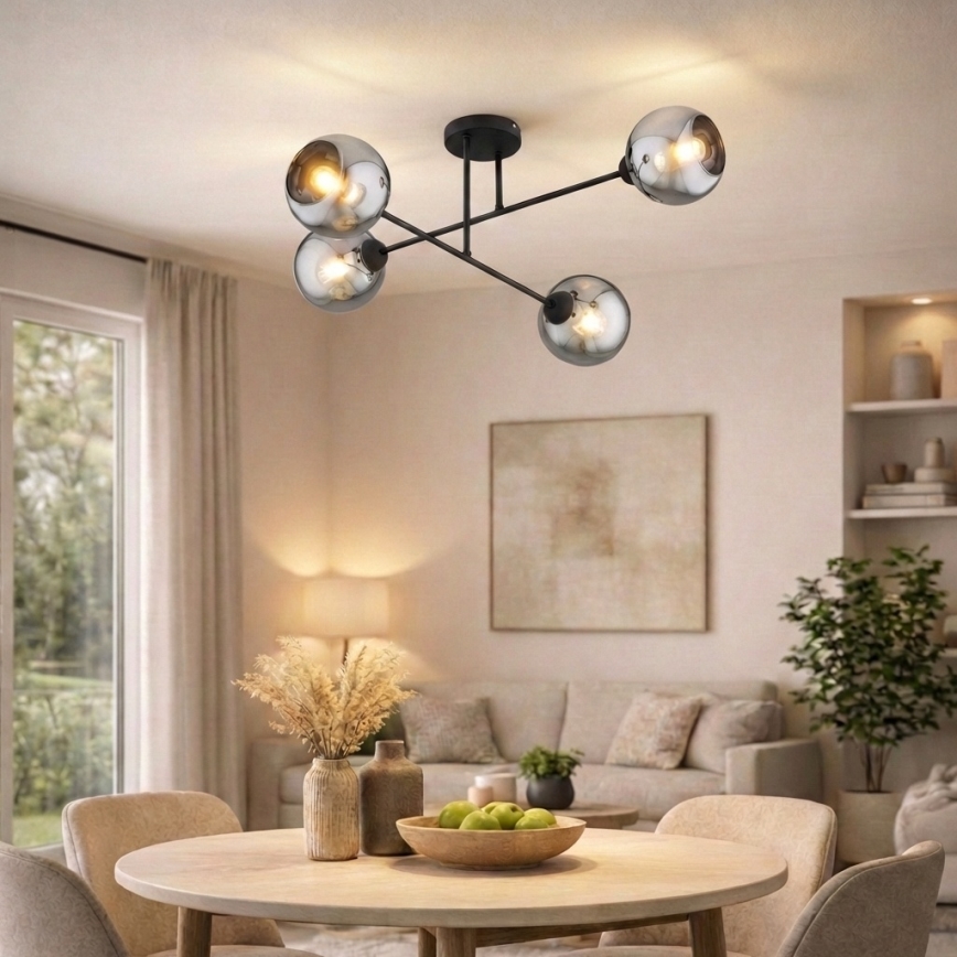 Brilagi - Pintakiinnitteinen kattokruunu DIOR 4xE27/60W/230V musta/savunharmaa