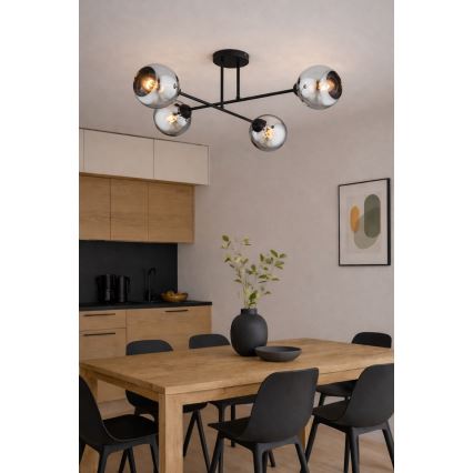 Brilagi - Pintakiinnitteinen kattokruunu DIOR 4xE27/60W/230V musta/savunharmaa