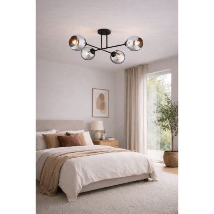 Brilagi - Pintakiinnitteinen kattokruunu DIOR 4xE27/60W/230V musta/savunharmaa