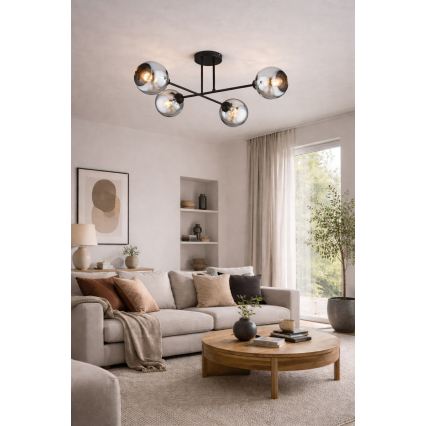 Brilagi - Pintakiinnitteinen kattokruunu DIOR 4xE27/60W/230V musta/savunharmaa