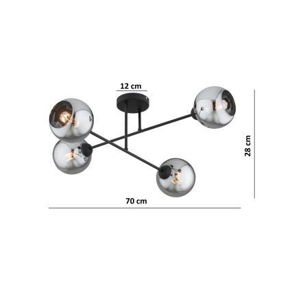 Brilagi - Pintakiinnitteinen kattokruunu DIOR 4xE27/60W/230V musta/savunharmaa