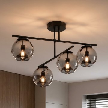 BRILAGI - Pintakiinnitteinen kattokruunu DIOR 4xE27/60W/230V musta/savunharmaa