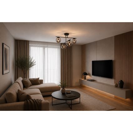 BRILAGI - Pintakiinnitteinen kattokruunu DIOR 4xE27/60W/230V musta/savunharmaa