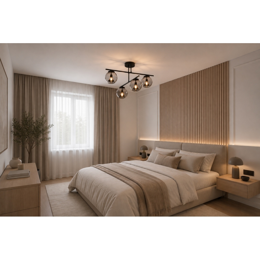 BRILAGI - Pintakiinnitteinen kattokruunu DIOR 4xE27/60W/230V musta/savunharmaa