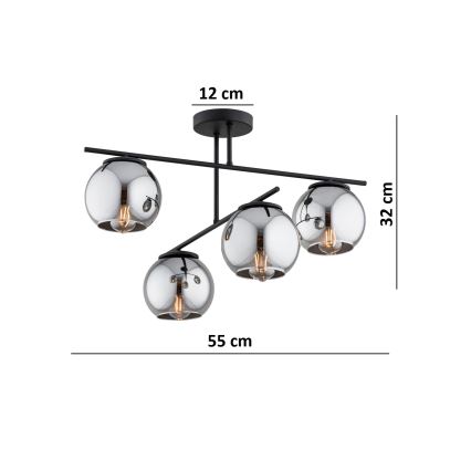 BRILAGI - Pintakiinnitteinen kattokruunu DIOR 4xE27/60W/230V musta/savunharmaa