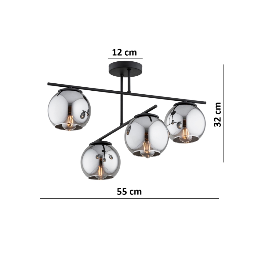 BRILAGI - Pintakiinnitteinen kattokruunu DIOR 4xE27/60W/230V musta/savunharmaa