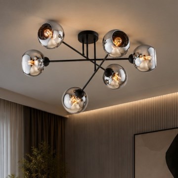 Brilagi - Pintakiinnitteinen kattokruunu DIOR 6xE27/60W/230V musta/savunharmaa