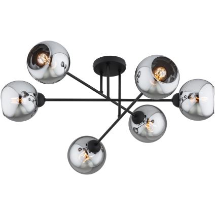 Brilagi - Pintakiinnitteinen kattokruunu DIOR 6xE27/60W/230V musta/savunharmaa