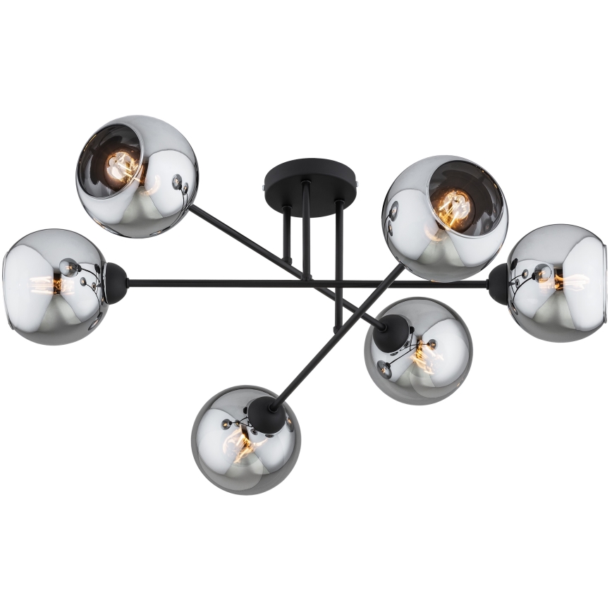 Brilagi - Pintakiinnitteinen kattokruunu DIOR 6xE27/60W/230V musta/savunharmaa