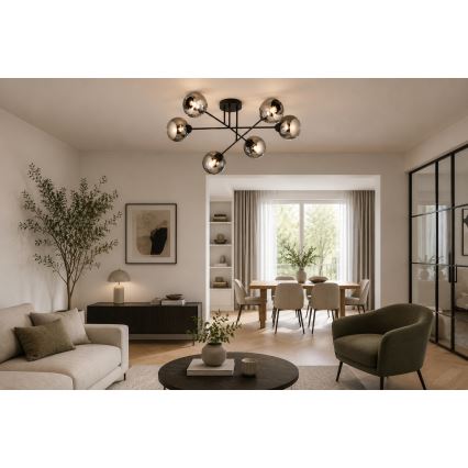 Brilagi - Pintakiinnitteinen kattokruunu DIOR 6xE27/60W/230V musta/savunharmaa