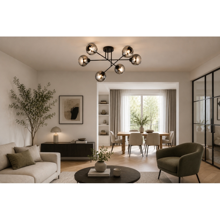 Brilagi - Pintakiinnitteinen kattokruunu DIOR 6xE27/60W/230V musta/savunharmaa