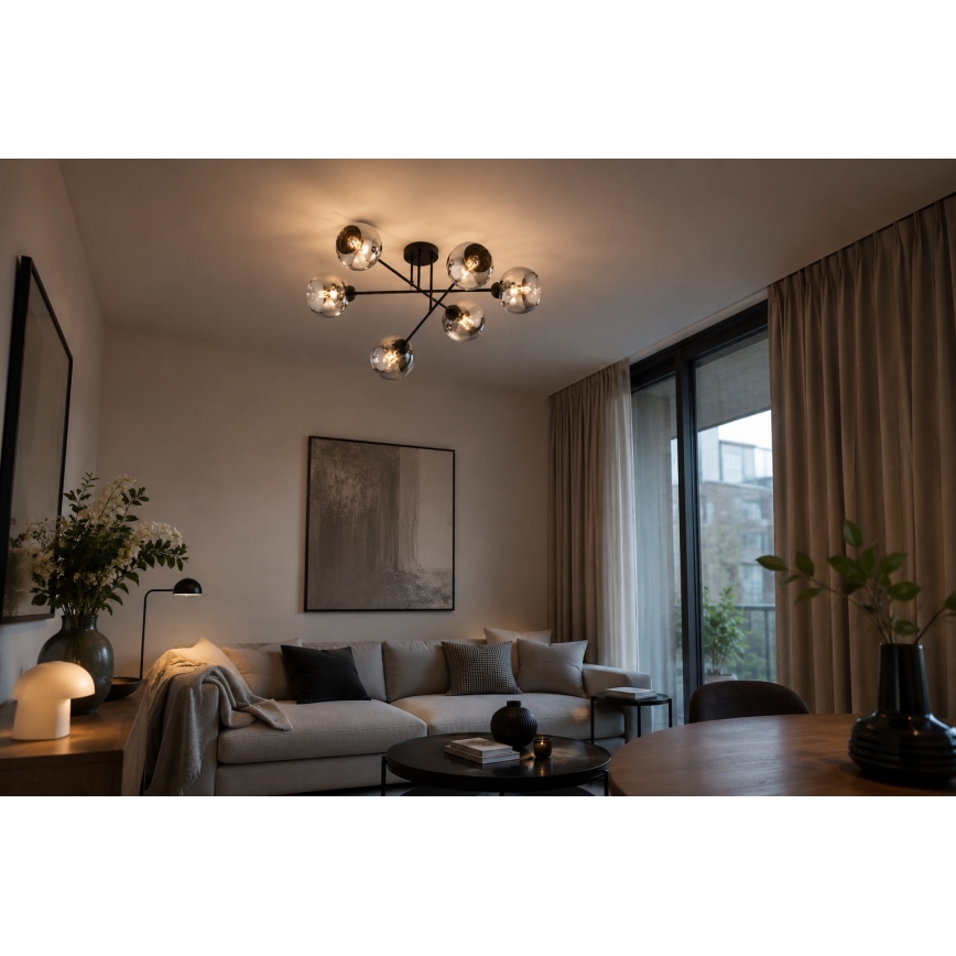 Brilagi - Pintakiinnitteinen kattokruunu DIOR 6xE27/60W/230V musta/savunharmaa