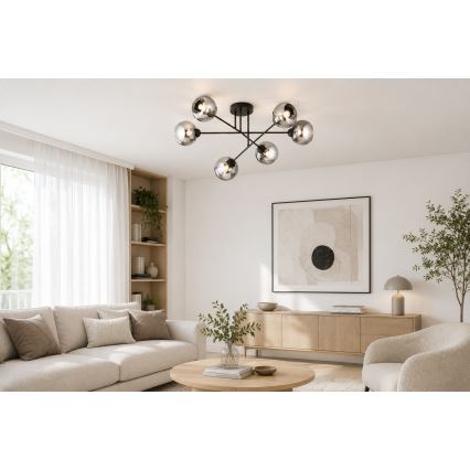 Brilagi - Pintakiinnitteinen kattokruunu DIOR 6xE27/60W/230V musta/savunharmaa
