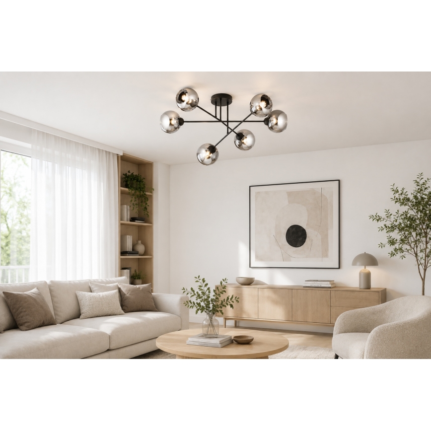 Brilagi - Pintakiinnitteinen kattokruunu DIOR 6xE27/60W/230V musta/savunharmaa