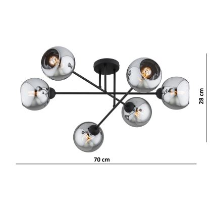 Brilagi - Pintakiinnitteinen kattokruunu DIOR 6xE27/60W/230V musta/savunharmaa