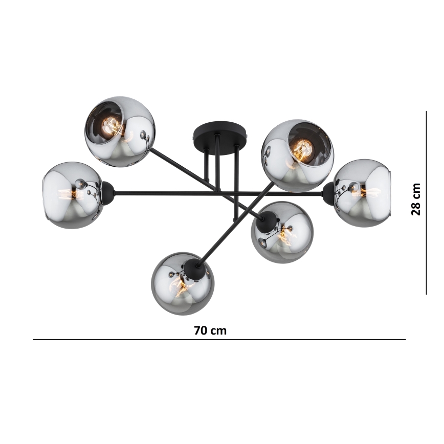 Brilagi - Pintakiinnitteinen kattokruunu DIOR 6xE27/60W/230V musta/savunharmaa