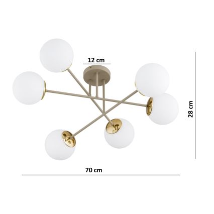 Brilagi - Pintakiinnitteinen kattokruunu MILO 6xE27/60W/230V beige/kultainen