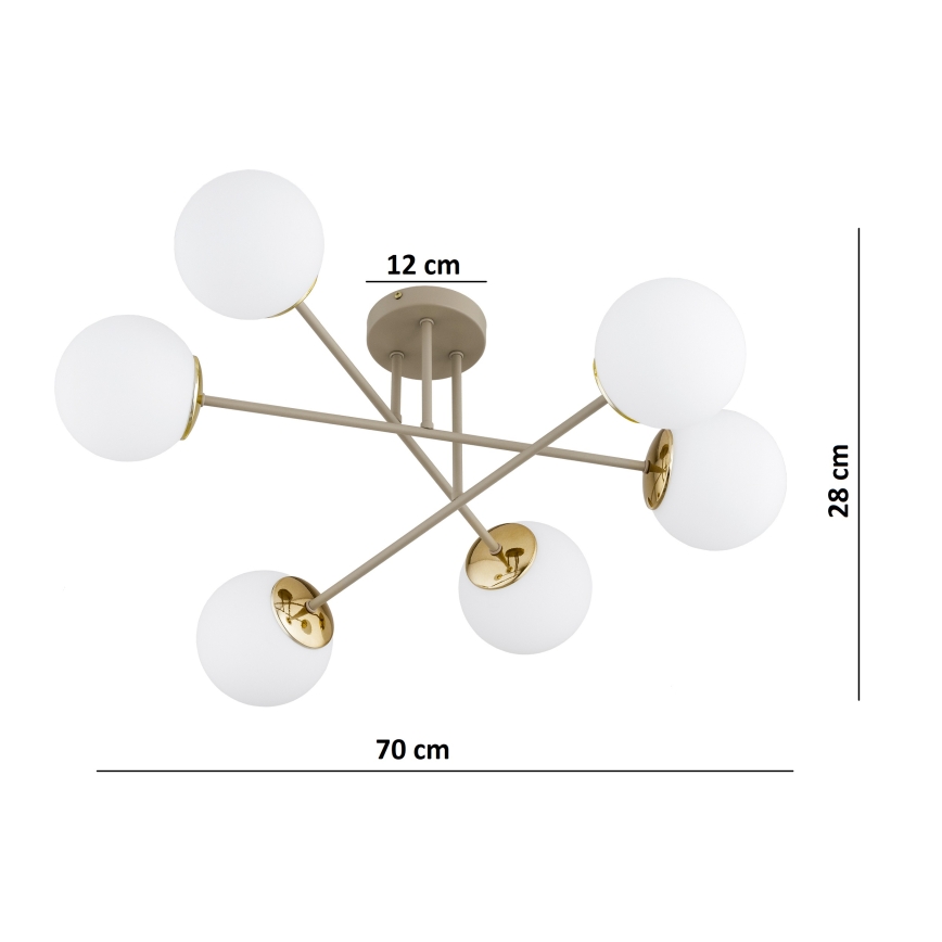 Brilagi - Pintakiinnitteinen kattokruunu MILO 6xE27/60W/230V beige/kultainen