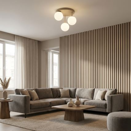 Brilagi - Pintakiinnitteinen kattokruunu MILO ECRU 3xE27/60W/230V beige/kulta