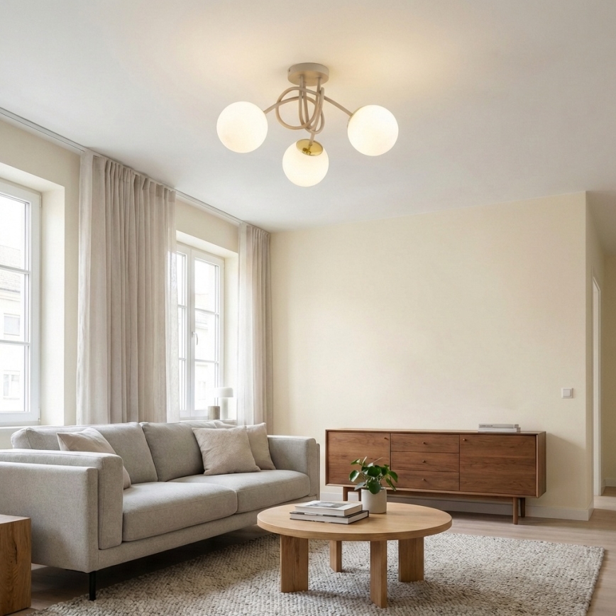 Brilagi - Pintakiinnitteinen kattokruunu MILO ECRU 3xE27/60W/230V beige/kulta