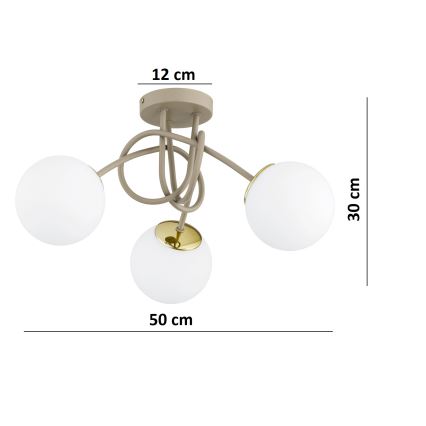 Brilagi - Pintakiinnitteinen kattokruunu MILO ECRU 3xE27/60W/230V beige/kulta