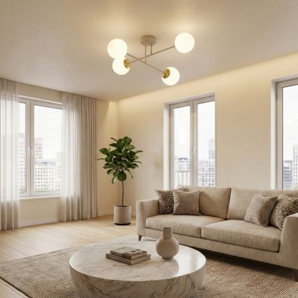 Brilagi - Pintakiinnitteinen kattokruunu MILO ECRU 4xE27/60W/230V beige/kulta