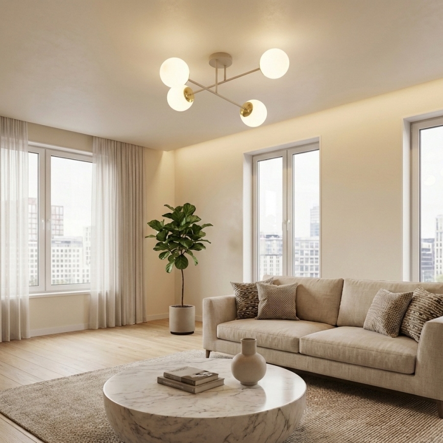 Brilagi - Pintakiinnitteinen kattokruunu MILO ECRU 4xE27/60W/230V beige/kulta