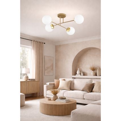 Brilagi - Pintakiinnitteinen kattokruunu MILO ECRU 4xE27/60W/230V beige/kulta