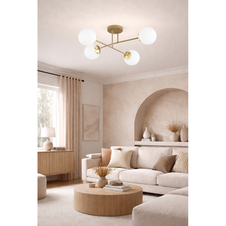 Brilagi - Pintakiinnitteinen kattokruunu MILO ECRU 4xE27/60W/230V beige/kulta